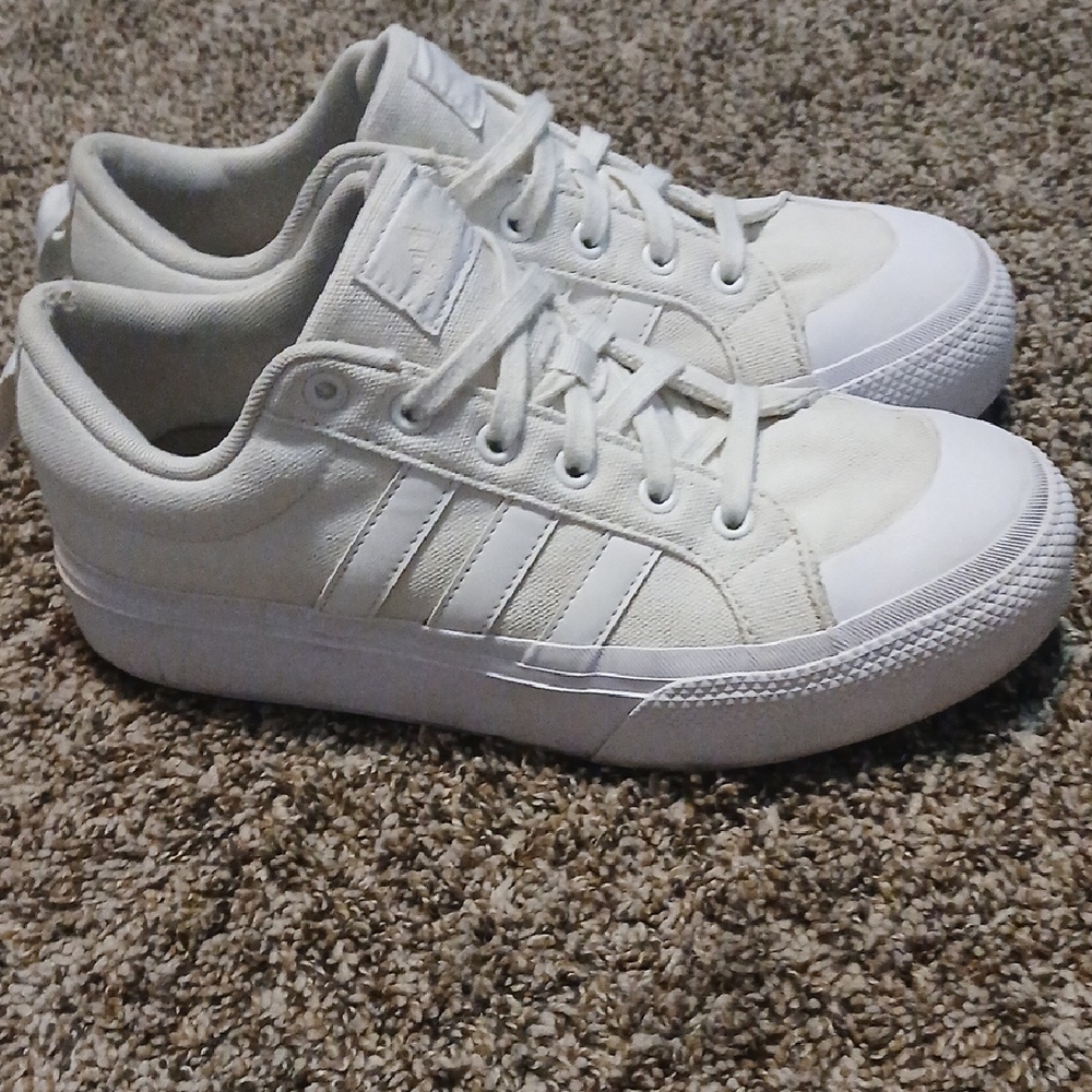 Womens Adidas Nizza Platform Triple Whites Sz: 9.5
